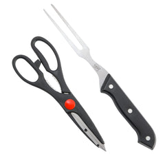 15-Piece Stainless Steel Kitchen Knife Set with 6 Steak Knives, Santoku, Carving, Bread, Utility & Paring Knives, Kitchen Scissors, Carving Fork & Wooden Cutting Board
