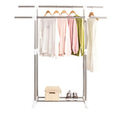Heavy Duty Double Pole Clothes Hanger Drying Rack 50kg Load Capacity Steel Garment Rack with Plastic Joints for Wardrobe & Laundry
