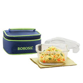 Borosil Klip-N-Store 520ml Borosilicate Glass Lunch Box with Leak-Proof Square Container and Washable Carry Bag – Microwave and Stain Proof Office & College Tiffin