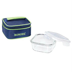Borosil Klip-N-Store 520ml Borosilicate Glass Lunch Box with Leak-Proof Square Container and Washable Carry Bag – Microwave and Stain Proof Office & College Tiffin