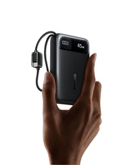 باور بانك بيسوس إنيرفيل FC11 بشاشة رقمية وكبلي USB-C مدمجين مزدوجين 20000 مللي أمبير 45 واط - أسود كوني