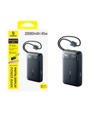 باور بانك بيسوس إنيرفيل FC11 بشاشة رقمية وكبلي USB-C مدمجين مزدوجين 20000 مللي أمبير 45 واط - أسود كوني