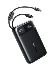 باور بانك بيسوس إنيرفيل FC11 بشاشة رقمية وكبلي USB-C مدمجين مزدوجين 10000 مللي أمبير 45 واط - أسود كوني