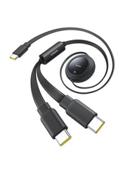 Baseus Free2Pull Mini 2-in-1 كابل شحن سريع قابل للسحب USB-C إلى C+C بقدرة 100 واط 1.2 متر - أسود كوني