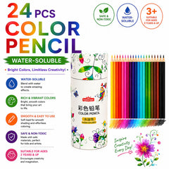 24 PCS Water-Soluble Color Pencil Set with Free Brush & Unique Floral Tube Box for Kids, Students & Professional Artists