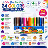 24 PCS Colors Water Pens Set with Water-Based Ink, Smooth Tips & Portable Carry Case for Kids Drawing, Coloring, Sketching, School Projects & Arts