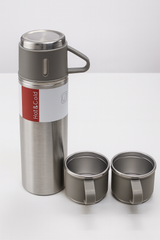 500ml Stainless Steel Double Wall Vacuum Flask with 3 Cup Lids – 12 Hours Hot & Cold Insulated Bottle for Outdoor, Office & Travel Use