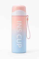 500ml Cute Gradient Design Glass Interior Water Bottle with Double Glazing, Leakproof Lid & Strap for Hot & Cold Drinks
