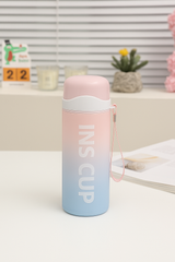 500ml Cute Gradient Design Glass Interior Water Bottle with Double Glazing, Leakproof Lid & Strap for Hot & Cold Drinks