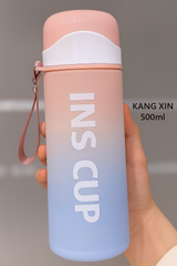 500ml Cute Gradient Design Glass Interior Water Bottle with Double Glazing, Leakproof Lid & Strap for Hot & Cold Drinks