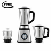 PURE 2 in 1 Stainless Steel Blender with 400W Motor, 1L Blending Jar, Multi-Speed Rotary Control, Pulse Function, Grinder Attachment & Stainless Steel Blades