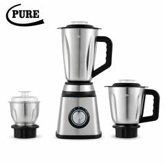 PURE 2 in 1 Stainless Steel Blender with 400W Motor, 1L Blending Jar, Multi-Speed Rotary Control, Pulse Function, Grinder Attachment & Stainless Steel Blades