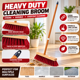 40 CM Heavy Duty Wooden Push Broom with Wooden Pole, 5-Row Dense PET Bristles, Wide Sweeping Head & Hanging Hook for Indoor & Outdoor Multi-Surface Cleaning