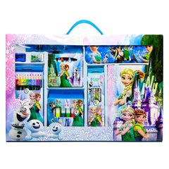 Premium 42-Piece Winter Princess Theme Kids Creative Stationery & Art Gift Set with 12 Color Pencils, 12 Crayons, 6 Pencils, 6 Color Pens, Coloring Book, Pencil Box, Ruler, Eraser & Sharpener