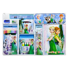 Premium 42-Piece Winter Princess Theme Kids Creative Stationery & Art Gift Set with 12 Color Pencils, 12 Crayons, 6 Pencils, 6 Color Pens, Coloring Book, Pencil Box, Ruler, Eraser & Sharpener