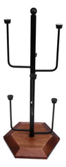Vertical Glass Holder Stand with Wooden Base, Freestanding Metal Glass Holder Rack for Countertop Storage, 42 cm Height, Multi-Glass Organizer