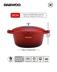 Daewoo Granite Casserole with Lid - Size 28 cm - Red