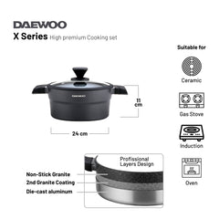 Daewoo Granite Casserole with Lid - 24 cm - Black