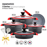 Daewoo X Series 9-Piece Granite Cooking Set (32,28,24 cm Pot, 28 cm Pan, 28 cm Casserole) with Free 2 Pcs of Utensil Tools