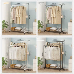 Heavy Duty Double Pole Clothes Hanger Rack with Wheels 35kg Load Capacity Adjustable Garment Organizer Stand