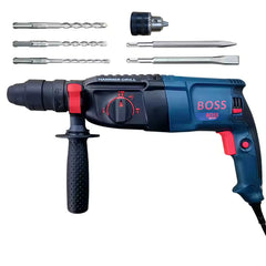 BOSS Triple Mode Rotary Hammer Drill Set with 2200W Power & 1100 RPM with Depth Gauge, Accessory Set & Anti-Vibration Grip