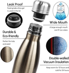 Glossy Stainless Steel Sport Bottle – 500ml Unbreakable Leak-Proof Hygienic Vacuum Flask for Hot & Cold Drinks