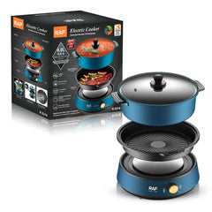 RAF R.5318 1350W 2-in-1 Multifunction Electric Cooker 4L Non-Stick Hot Pot & Grill with Auto Thermostat Control Tempered Glass Lid Detachable Electric Frying Pan