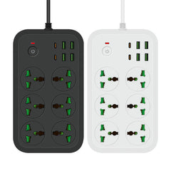 Power Socket T24, 3000W High Power Multi-Function Extension Strip with 6 Outlets, 4 USB-A Ports, 2 Type-C Ports, 2m Cable, Flame Retardant Safety Design