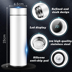 Smart LED Temperature Display Vacuum Flask 500ml with 304 Stainless Steel, Touch Screen, Anti-Skid Base & 12 Hour Hot & Cold Insulation