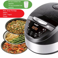Sonifer Digital 5L Rice Cooker & Multicooker with 6 Programs, Nonstick Coated Pot, LED Display - 900W & 20 Cup Capacity