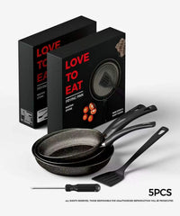 Premium 5PCS Maifan Stone Non-Stick Frying Pan Set 22CM + 24CM + 28CM with Silicone Spatula & Screwdriver | Iron Cookware Set | Easy Clean Kitchen Cooking Pans