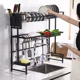 Adjustable Over-the-Sink Expandable Dish Drying Rack with Hooks & Cutlery Holder (62cm to 103cm)
