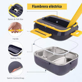 1.5L Electric Heated Lunch Box 40W Food Warmer with 3 Stainless Steel Food Compartments, 110V/220V & 12V/24V Car & Truck Compatible, Portable Food Heating Lunch Box with Spoon & Fork
