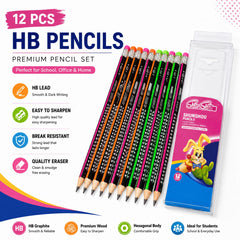 12 PCS Premium HB Graphite Pencils with Eraser Tips, Break-Resistant Lead & Hexagonal Grip for School, Office, Writing, Drawing & Sketching