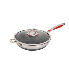 7-Layer Non-Stick Stainless Steel Cooking Pot with Induction Base, Honeycomb Texture & Anti-Oil Smoke Technology – 34CM Deep Stir Fry Cookware