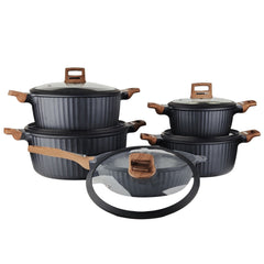 OSFE Granite Cookware Set 12 Pcs (32, 28, 24, 20 cm Casserole, 28 cm Pan, 2 Pcs Silicone Kitchen Tools)