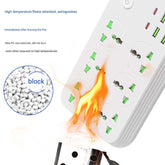 Power Socket T24, 3000W High Power Multi-Function Extension Strip with 6 Outlets, 4 USB-A Ports, 2 Type-C Ports, 2m Cable, Flame Retardant Safety Design