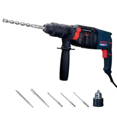 BOSS Triple Mode Rotary Hammer Drill Set with 2200W Power & 1100 RPM with Depth Gauge, Accessory Set & Anti-Vibration Grip