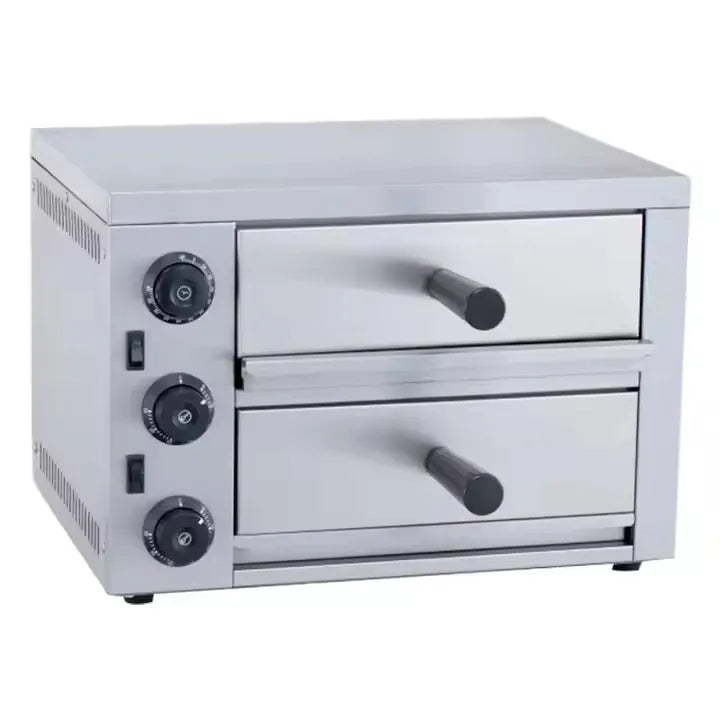 Double Tray Stainless Steel Electric Pizza Oven - 3.2KW - 50 x 48.5 x 35 cm