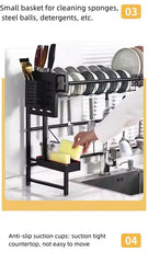 Adjustable Over-the-Sink Expandable Dish Drying Rack with Hooks & Cutlery Holder (62cm to 103cm)
