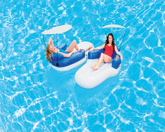 Bestway Coolerz Inflatable Floating Pool Lounge with Canopy, Armrests & Cup Holders – Set of 2 - 1.98 x 1.04m