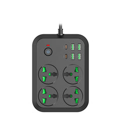 لوحة تمديد عالمية بأربعة اتجاهات مع مفتاح رئيسي، 4 مقابس تيار متردد، 4 منافذ USB، 2 منفذ PD من النوع C - خرج 3000 وات