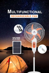 16 Inch Rechargeable AC/DC Stand Fan with Solar Panel Support Dual Battery Backup Remote Control LED Night Light USB Mobile Charging Timer Function EP-3816
