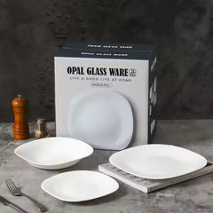 Opal 32-Pieces Modern Rounded Square Glassware Dinner Dish Set