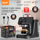 آلة صنع القهوة التركية الأوتوماتيكية RAF R.192 سعة 1000 مل 700 واط مع تحكم ذكي باللمس LED، ماكينة قهوة بكوبين مع وظيفة التخمير البطيء ورغوة الحليب والتنظيف التلقائي للمنزل والمكتب