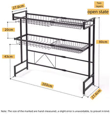Adjustable Over-the-Sink Expandable Dish Drying Rack with Hooks & Cutlery Holder (62cm to 103cm)