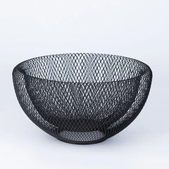 Modern Double Mesh Metal Fruit Basket 24 x 10CM | Black Iron Wire Storage Basket for Kitchen, Dining Table & Home Organization
