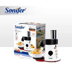 Sonifer 5-in-1 Electric Salad Maker with Stainless Steel Cutting Discs, Multi-Function Slicer Shredder Julienne Processor and Extra Wide Feeding Tube - 200W