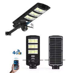 2-in-1 Solar Street Light with 4G & 4K AI Camera, Night Vision, Motion Sensor, Mobile App & Remote Control – 450W - Open Box / New Product