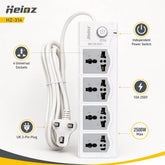 Heinz HZ-314 Premium 4 Universal Socket Power Extension Board 10A 250V with Master Power Switch, 750°C Flame Retardant Protection & UK 3-Pin Plug